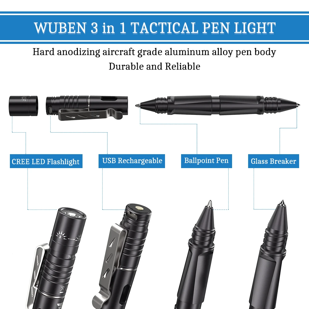 WUBEN TP10 Tactical Pen Light Flashlight USB Rechargeable LED Flashlight Glass Breaker Writing Ballpoint Pen for.jpg Q90.jpg