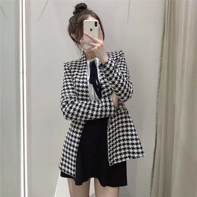 fashion dress PSEEWE Bermuda Shorts Woman Houndstooth High Waist Shorts Women Autumn 2021 Black White Textured Fashion Plaid Short Pants basketball shorts