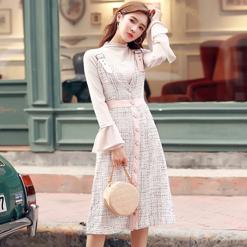

Photo Shoot 2018 Autumn And Winter Graceful Fashion Debutante Women's Tweed Mid-length Two-Piece Set WOMEN'S Suit