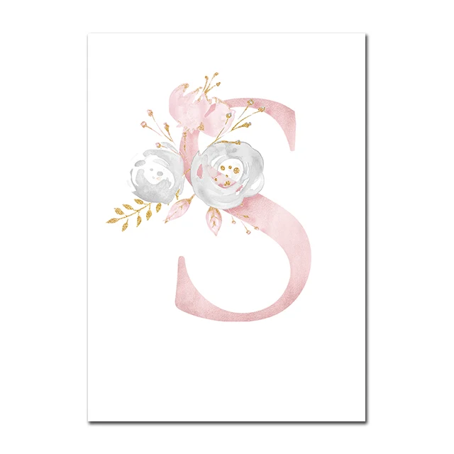 Baby Posters Personalized Girl's Name Custom Poster Nursery Prints Pink Flowers Wall Art Canvas Painting Pictures For Girls Room - Цвет: S
