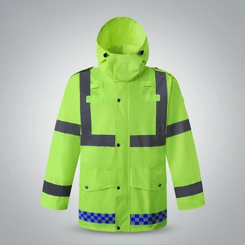 

High Visibility Windproof Waterproof Construction Raincoat Outwear Suit Reflective Rain Suit Hooded Jacket Pants Kit