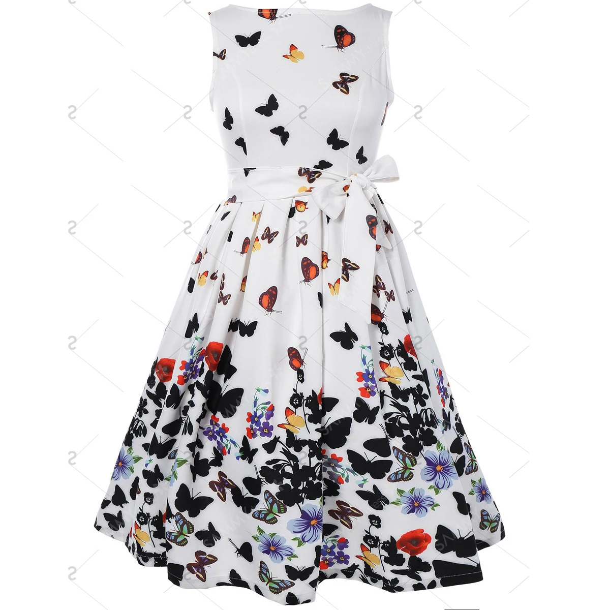 Новые женские винтажные 50s 60s Ретро Пин-Ап без рукавов вечернее садовое нарядное плиссированное платье милые женские платья с принтом бабочки