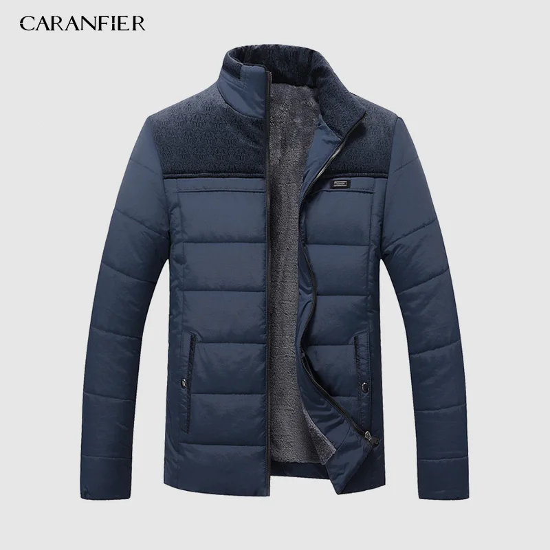 Ceny CARANFIER ciepła gruba kurtka zimowa mężczyźni odzież stójka w stylu casual wysokiej jakości moda marka płaszcz zimowy mężczyźni kurtka parka