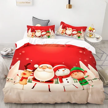 

JUSTCHIC 3 Piece Christmas Elks and Tree Printed Duvet Cover Set Pillow Covers Ultra Soft Breathable Quilt Cover Bedding Set
