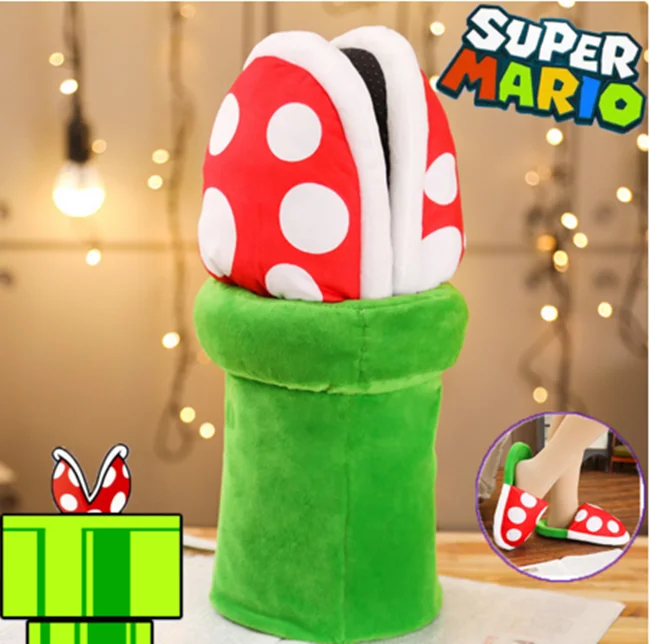Super Mario Bros Piranha Flower Slipper Soft Plush Shoe Cosplay Prop Gift | Тематическая одежда и униформа
