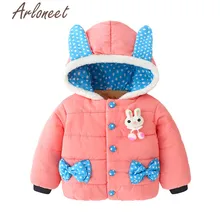 ARLONEET/пальто с героями мультфильмов теплое зимнее плотное пальто для маленьких девочек верхняя одежда с капюшоном, бантик-ушки, кролик хлопковое пальто Одежда для девочек