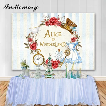 

InMemory Alice in Wonderland Background Cartoon Girl Birthday Party Photography Backdrop Photo Booth Props Vinyl Photocall 7X5FT