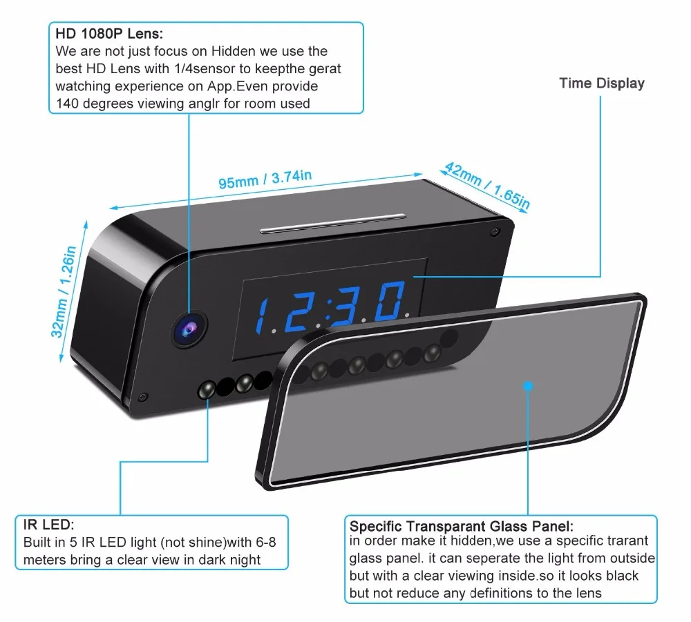 Secret Desktop Table Clock With Micro Video Mini Camera Wifi IP Cam Full HD 1080p Wireless Minicamera Wi-Fi Small Microcamera DV
