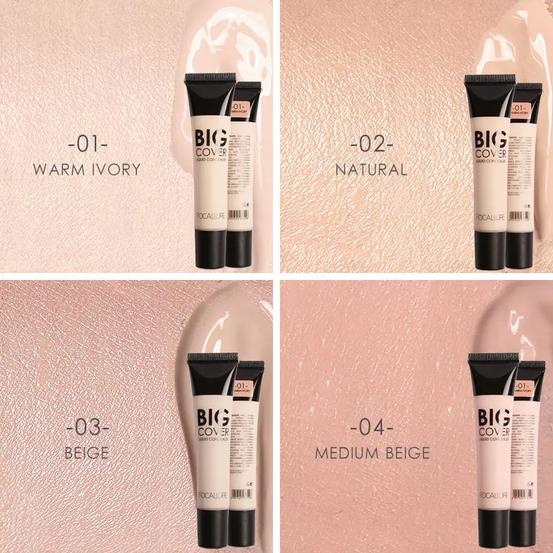 FOCALLURE Waterproof High Coverage Face Concealer Cream Long Lasting Face Scar Acne Cover Moisturizing Liquid Foundation Makeup