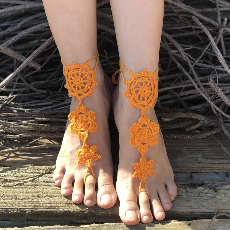 Beach Crochet Wedding Barefoot Sandals Anklets Cotton Handmade Anklets Dance Yoga Special Foot Accessories