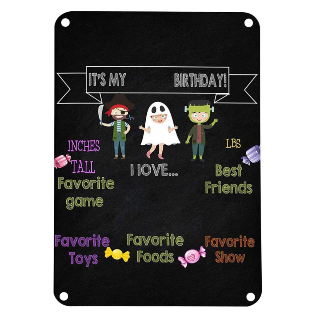 Cute Little Bear Chalkboard Style Baby Birthday Record Board Shower Gift Home Sheet Iron Decoration Sign Poster 30x20cm 64P | Дом и сад