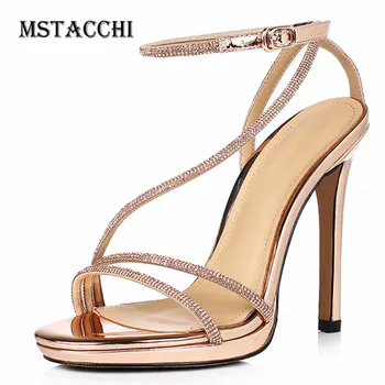 

MStacchi Summer Sandals Women Leather Narrow Band High Heel Shoes Thin Heel Buckle Party Peep Toe Shoes New Style Women Sandals