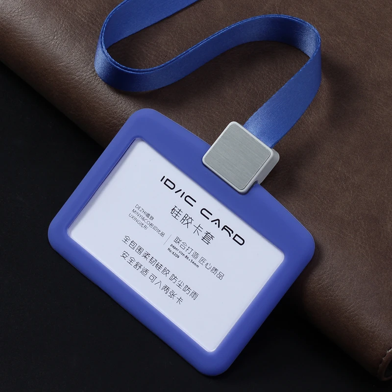M-silver blue sets DEZHI горизонтальный силиконовый чехол для карт с подвесным тросом, легко тянет на пряжке, Чехол для карт, нагрудный Чехол для карт - Цвет: M-silver blue sets