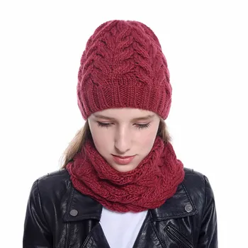 

Simple New Knit Hat Scarf Set Fashionable Winter Hats for Women Knitted Wool Hat Warm Soft Neckerchief Windproof Ear Warmer Cap