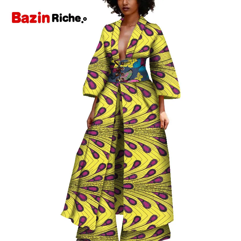 Африканская одежда плюс размер длиной до лодыжки Тренч и широкие брюки 2 шт. Повседневная ветровка традиционная одежда WY5405 - Цвет: 5