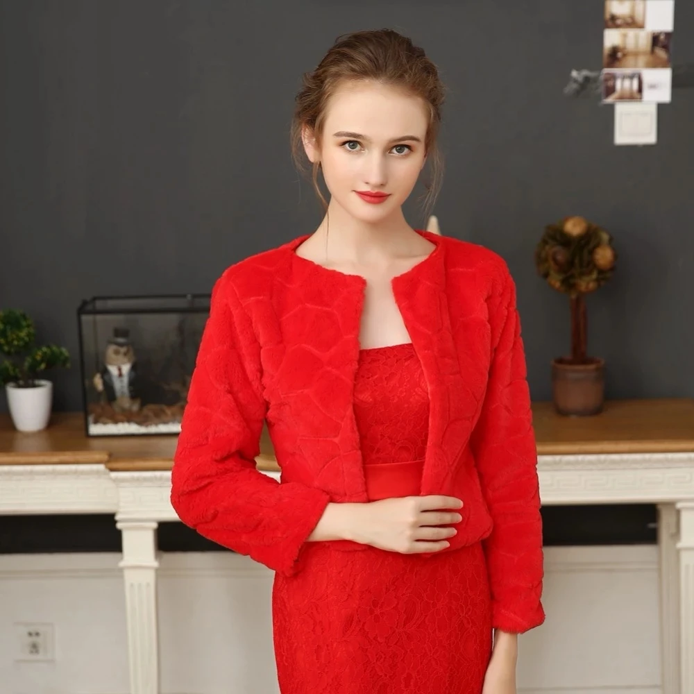 Wedding Boleros Fur Shawl 3/4 Length Sleeves Women Late Autumn Winter Bridal Wraps Warm Fur Wrap Bridal Jacket Evening Boleros