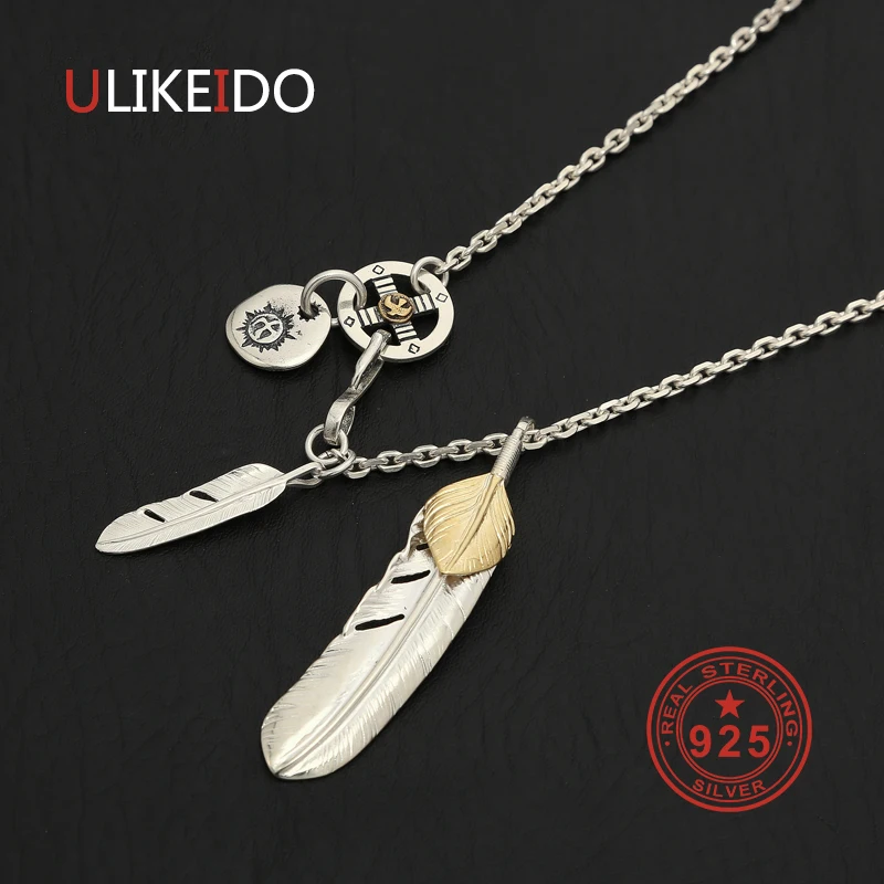 

925 sterling silver necklace GORO feather series bright silver set chain new fine jewelry P22