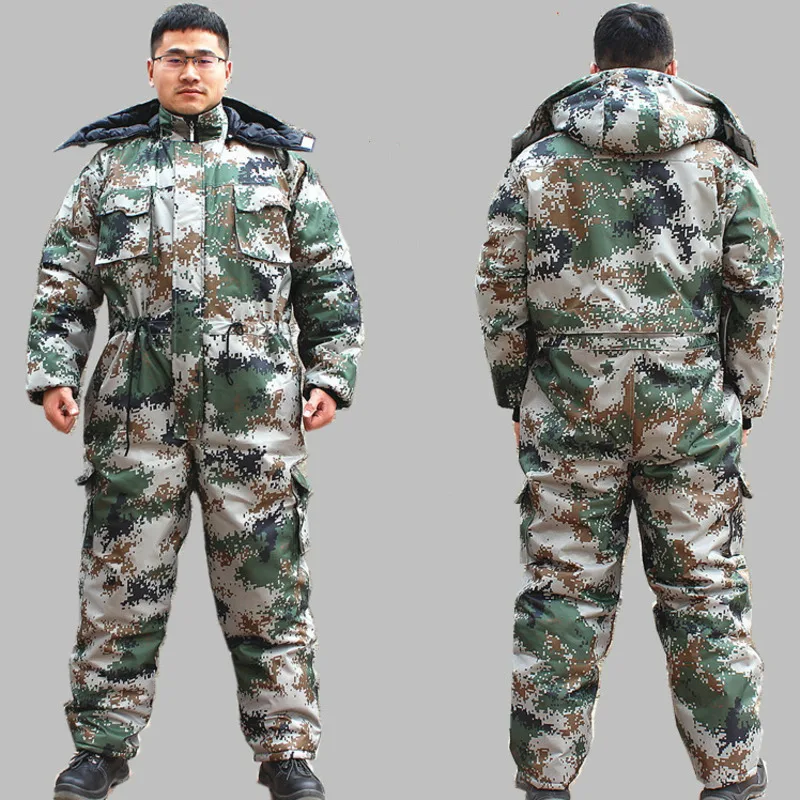 

Winter Camouflage Jumpsuits Men Cotton Padded Hooded Overalls Cold Weather Thicken Coveralls Work protective uniforms plus size