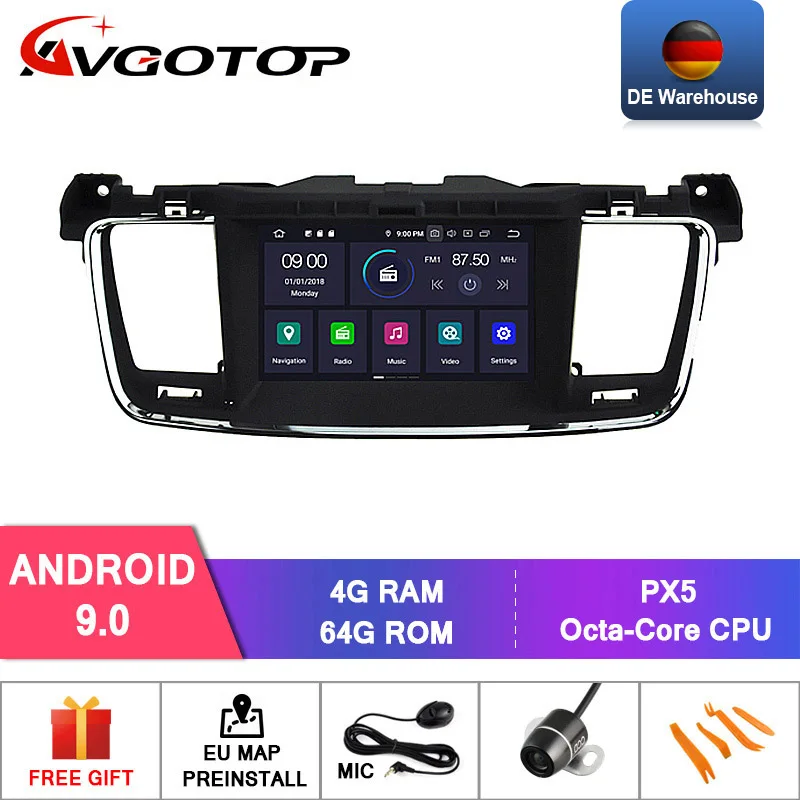 

DE STOCK!!! AVGOTOP Android 9.0 4GB+64GB CAR DVD PLAYER for PEUGEOT 508 2009-2011 IPS HD Screen NAVIGATION