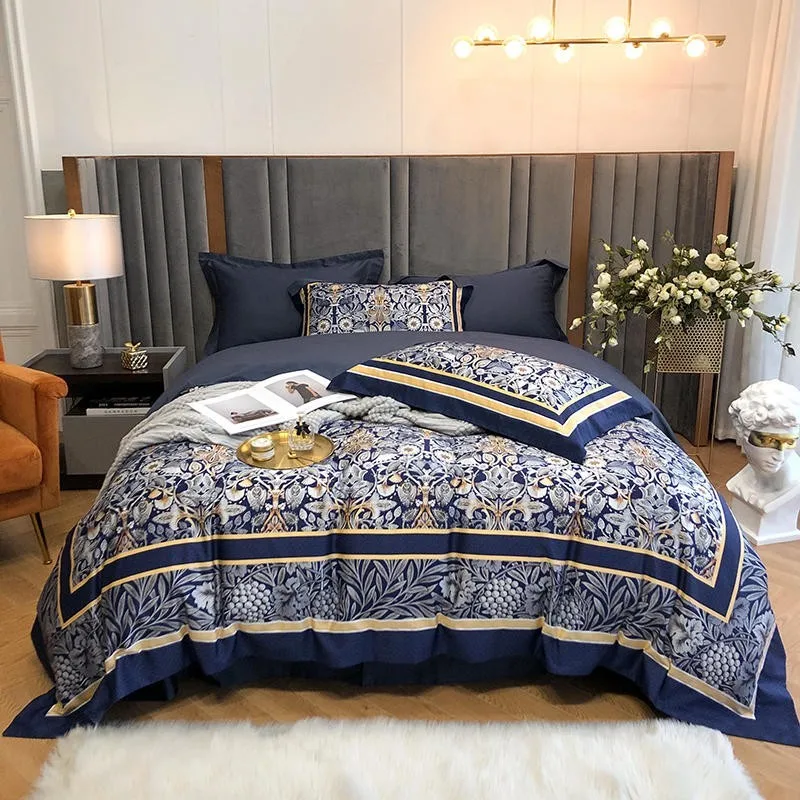 Navy Blue Stripe Branded Complete Bedding Set 1000TC Pure Cotton---Select Sizes