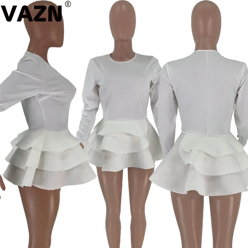 VAZN, белый, черный цвет,, в стиле панк, однотонная, популярная, для девушек, с круглым вырезом, элегантная, для офиса, для женщин, Сексуальная футболка, тройники, с бисером, длинный рукав, тройники