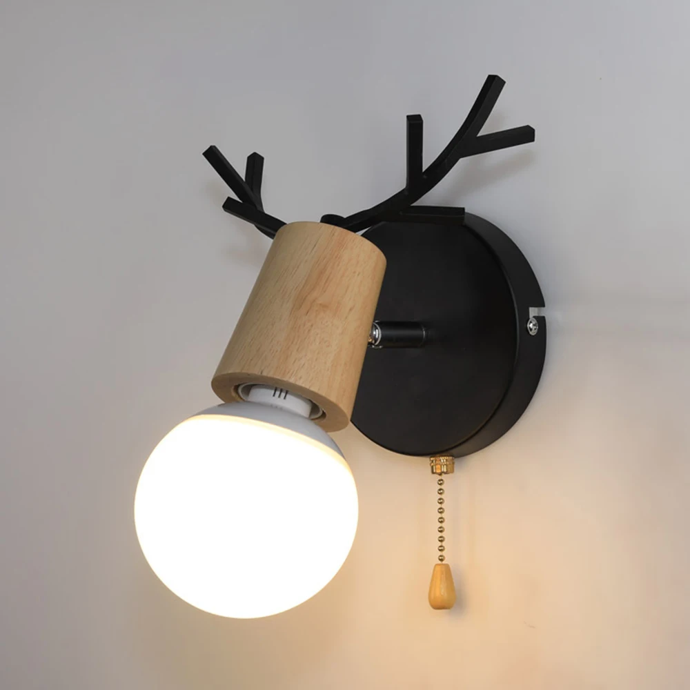 Antlers Wood LED Wall Light Modern Nordic Style E27 Lamps Bed Bedside White &amp Black Lampshade Home Decor for Xmas | Освещение