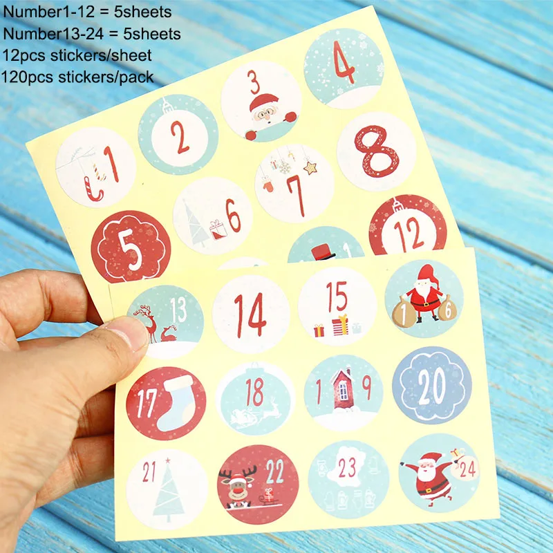 number stickers 120 шт рождественские наклейки с придаточными цифрами Счастливого Рождества Санта Клаус календарь декоративные наклейки многофункциональные DIY канцелярские наклейки - Цвет: number stickers