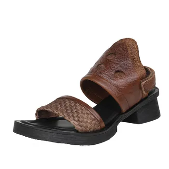 

YourSeason Ladies Vintage Summer Shoes Hook Loop New Casual Sewing Concise Genuine Leather Fashion Women Platform Sandals 2020