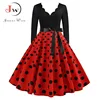 Black Big Swing Print Vintage Christmas Dress Women Winter Casual Long Sleeve V Neck Sexy New Year Party Dress Plus Size S~3XL ► Photo 2/6
