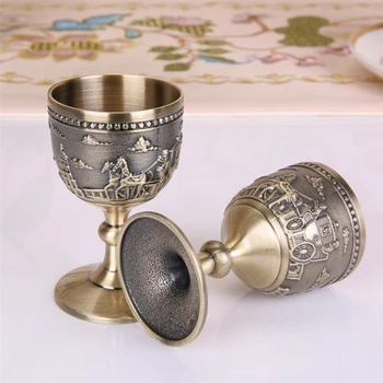 

LBER Classical Metal Wine Cup Handmade Small Goblet Household Copper Wine Glass Carving Pattern