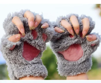 

Special Styling Gloves Winter Gloves Female Fingerless Gloves Artificial Hair Wrist Gloves Plush Gloves Bear's Paw Shape