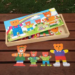 Раннее детство образовательная игрушечная деревянная головоломка для детей Huanyi Ly01 четыре медведя платье 0,3