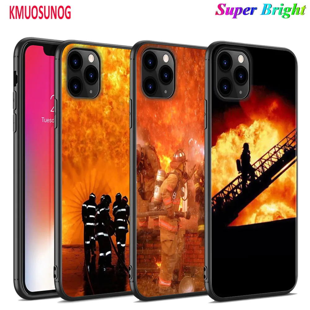 

Black Silicone Case Firefighter Hero for iPhone 11 11Pro XS MAX XR X 8 7 6S 6 Plus 5S Gloss Phone Case Cover