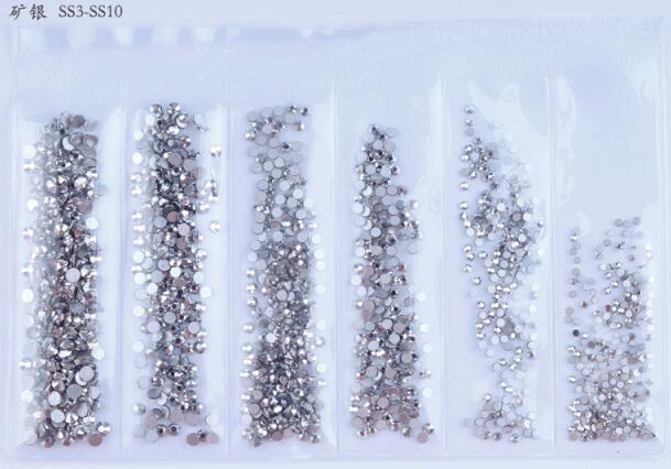 Colors Nail Rhinestones 1 Pack 1 Bag about 1440 PCS Mixed Size Round Flat-back AB Crystal/Rhinestone