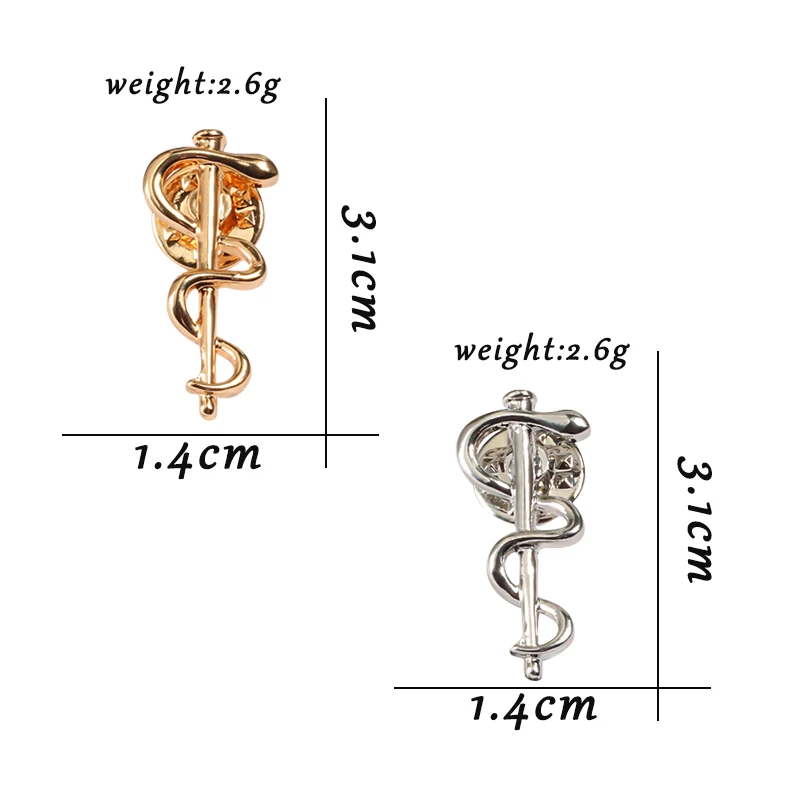 Золотая/Серебряная/черная змеиная намотка, кадуцеус, броши, металлические нагрудные булавки, медицинский значок символа медсестры, модное ювелирное изделие