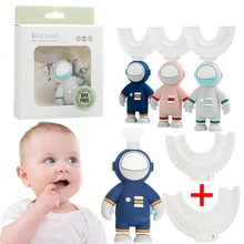 Brosse à dents pour enfants, 360 degrés, en forme de U, avec manche d'astronaute de dessin animé, soins buccaux pour enfants, nettoyage 