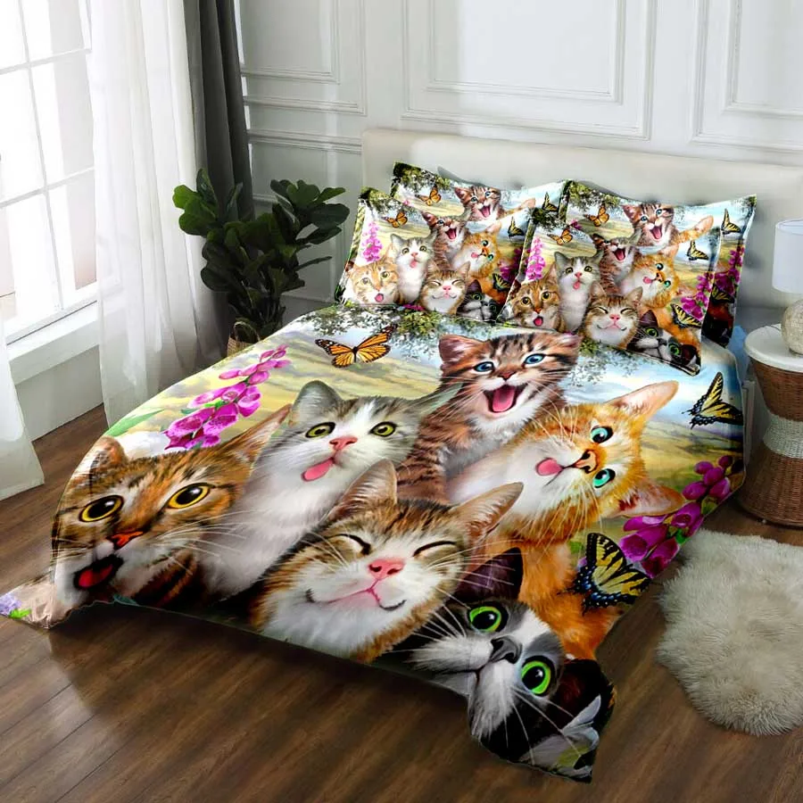 WOSTAR Happy cat family 3d bedding sets bed sheet duvet cover