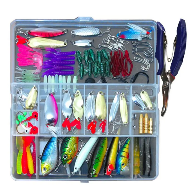 

132 Pcs Fishing Lures Set Mixed Minnow Hooks Fish Lure Kit In Box Artificial Bait Fishing