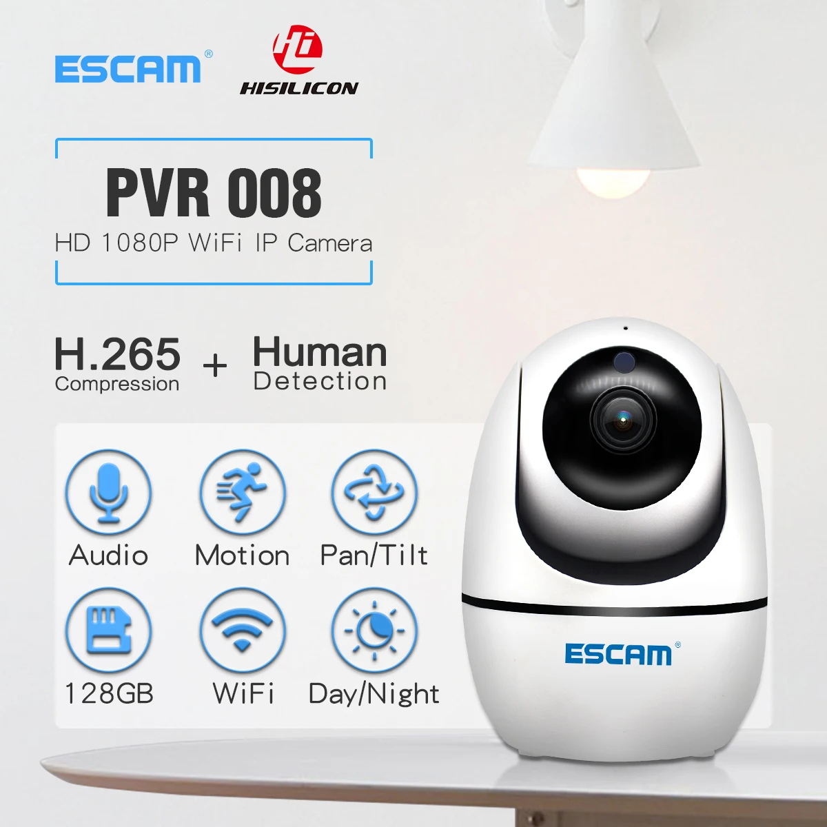 ESCAM обнаружения человека PVR008 2MP 1080P автоматическое отслеживание беспроводной PTZ камера обнаружения движения P2P IP камера