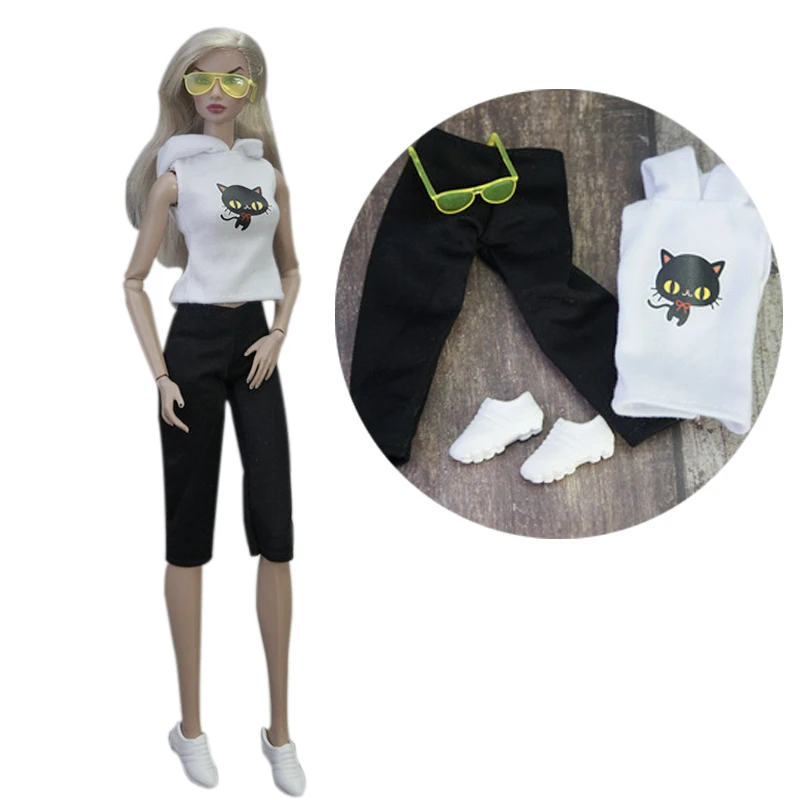 Fashion Outfits For Barbie Doll Clothes Set For Barbie Shirt Pants Shoes Glasses Crown Purse Hat Toys 1/6 Dolls Accessories