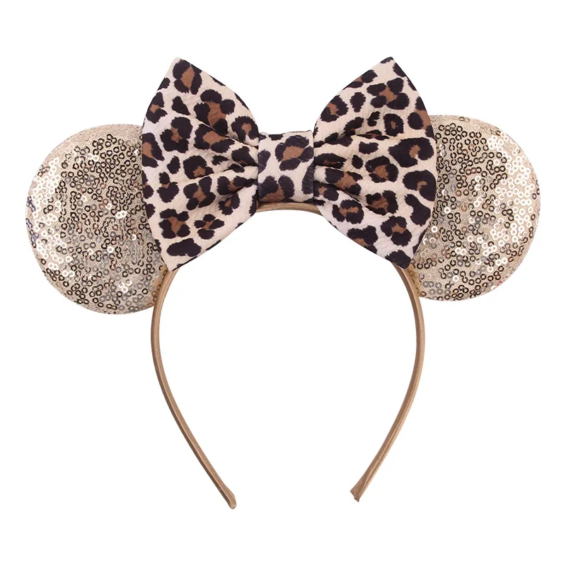 Disney 1pcs Mickey ears Leopard Bow baby hair accessories Mickey headband children headband headdress girl gift head decoration