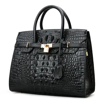 

Luxury High end Women's Handbag Top Layer Cowhide Handbag Crocodile Pattern Lady's Shoulder Bag Big Capacity Travel Bag