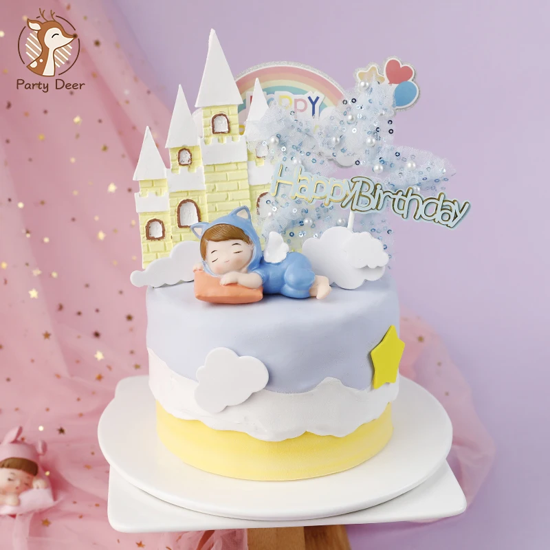 Décoration De Gâteau Pour Bébé, Prince, Garçon Et Fille, Princesse, Nuage, Sommeil, Joyeux