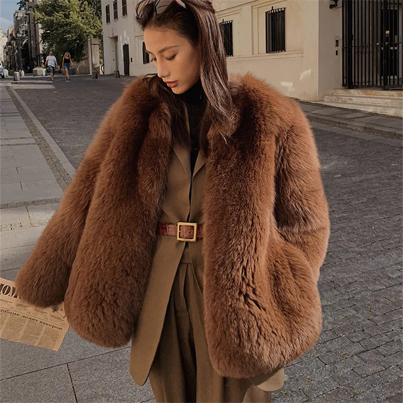 

Fashion Fur Coat Women Natural Real Fox Fur Jacket High Quality Solid Color Winter Thick Warm Coat Plus Size Customizable