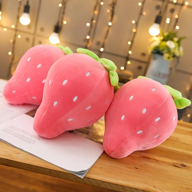 New 1pc 22cm simulation Pink Strawberry Soft Plush Food Fruit Toy Down Cotton Stuffed Strawberries Plants Plushie Decor Kid Gift 4