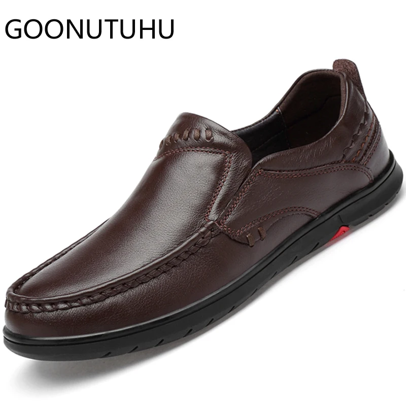 new fashion men's shoes casual genuine leather male slip on loafers black brown lace up shoe man flat driving shoes for men