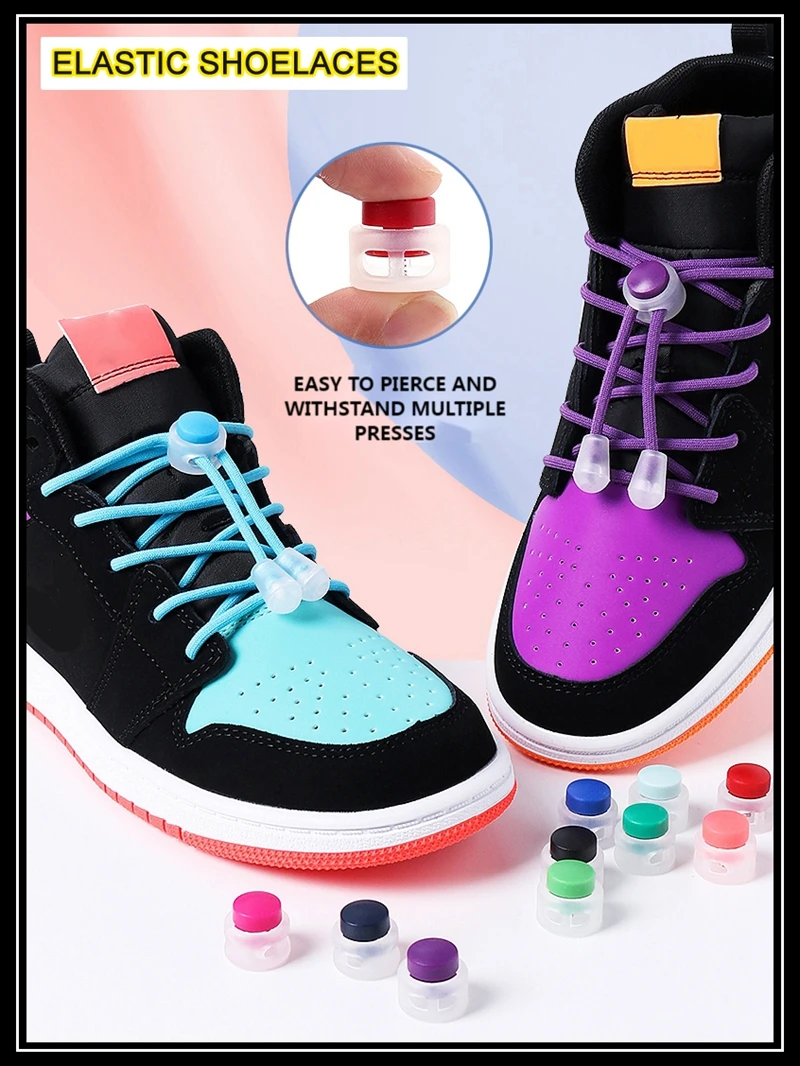 26 Farben Kinderschnürsenkel, elastische Schnürsenkel mit Druckknopfverschluss, runde Schnürsenkel ohne Krawatten, festes Artefakt, faule Schnürsenkel, Unisex, 1 Paar – Detail 1