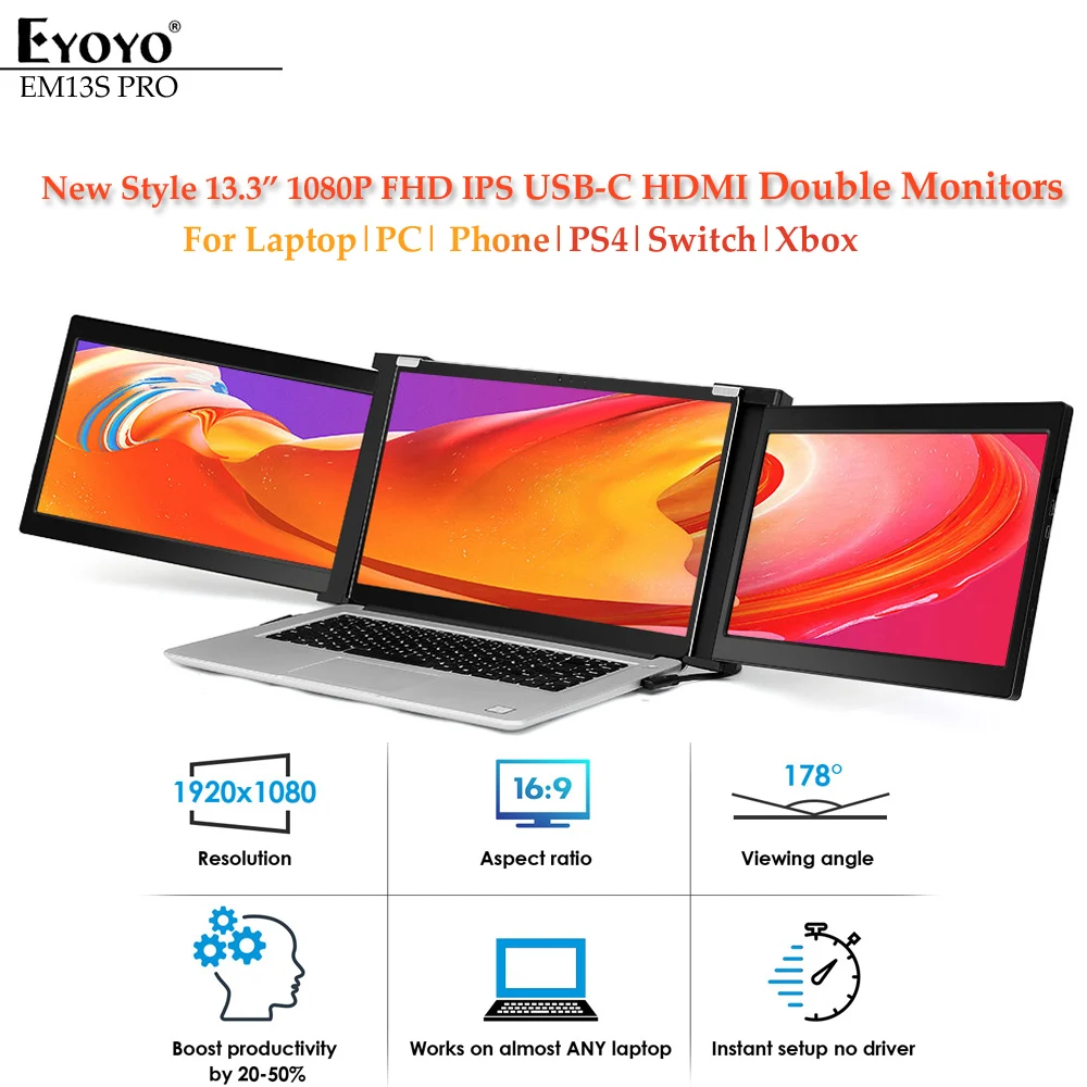 Eyoyo двойной Портативный игровые мониторы IPS 1080P 13 3 &quotUSB C HDMI Дисплей FHD PS4 Экран для