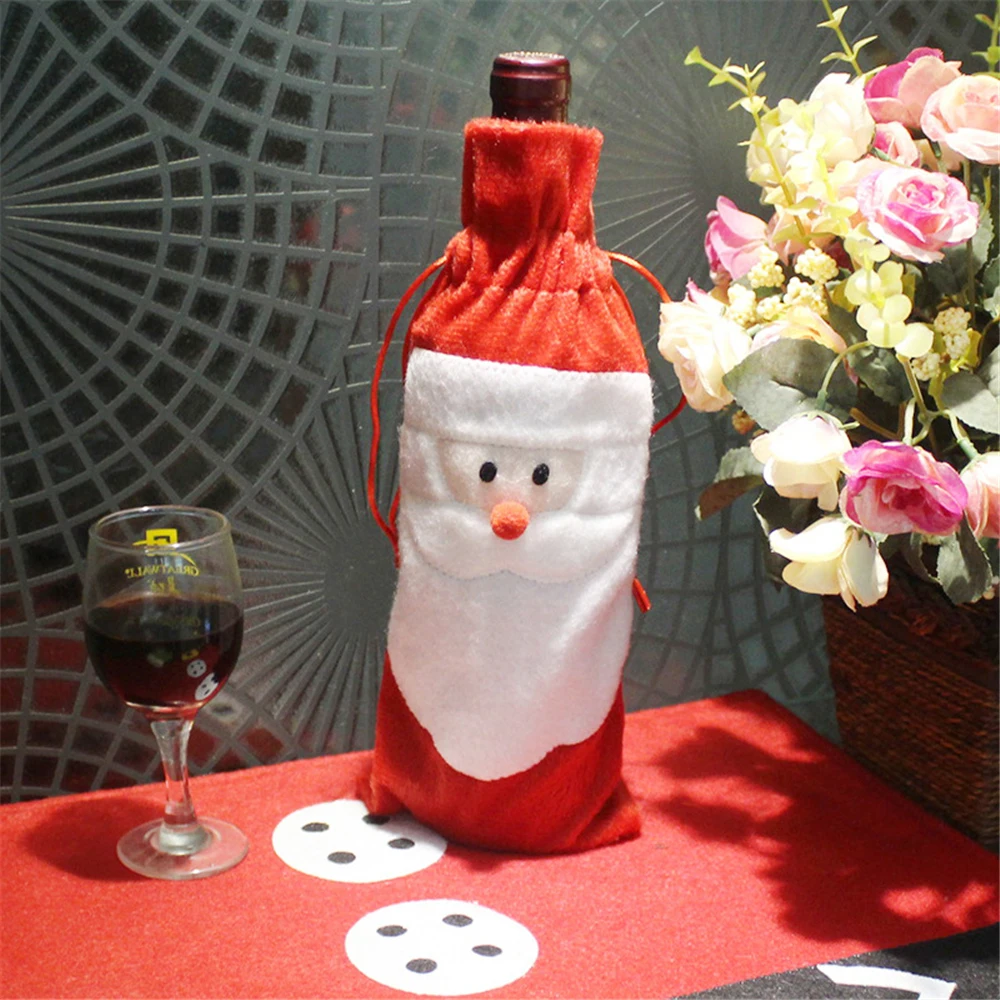 

1Pc New Year Santa Claus Snowman Deer Wine Bottle Cover Christmas Gift Bags Hold Xmas Dinner Decor Home Table Party Decoration