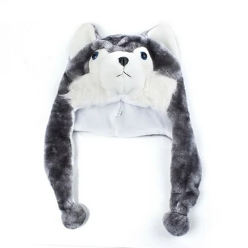 

Cartoon Animal Husky Wolf Fluffy Plush Hat Cap Scarf Earmuff Adult Kids Women Girl